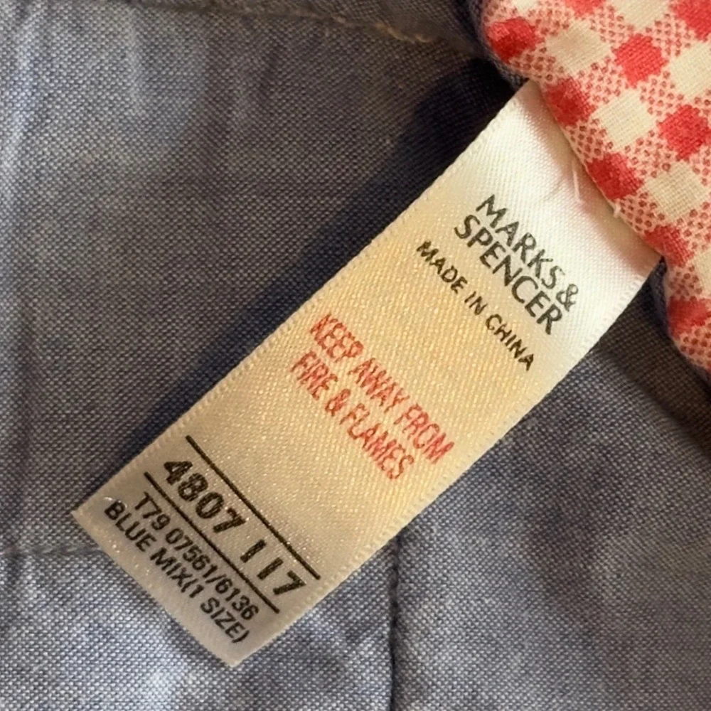 Marks & Spencer Baby Quilt Gingham Patchwork Embroidered Numbers Blue Red 46x38